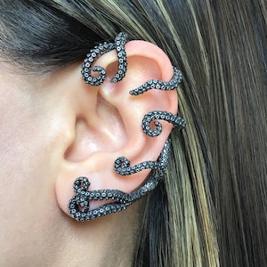 ENKELE Octopus tentakels oorbel, Octopus oorbel, gotische oorbel, gotische sieraden, Octopus oor manchet, Octopus tentakel oorbel, gotische oor manchet