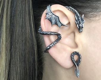 NO PIERCING Boucle d'oreille dragon, boucle d'oreille dragon, boucle d'oreille gothique, bijoux gothiques, manchette d'oreille dragon, boucle d'oreille dragon, manchette dragon