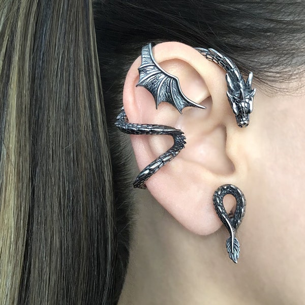 NO PIERCING   Dragon cuff earring, Dragon cuff earring, Gothic earring, gothic jewelry, Dragon ear cuff, Dragon earring, Dragon cuff