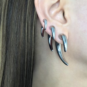 Claw earrings, front back earrings, claw jewelry, stainless steel earrings, gothic jewelry, ear jacket, dragon claw jewelry, front back stud