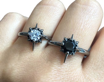 North Star ring,Stainless steel Star ring , gothic jewelry, gothic engagement ring, promise ring, black stone ring, gothic star ring, star
