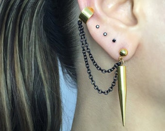 Pendiente de espiga con puño, pendientes colgantes de acero inoxidable, joyería de cadena gótica