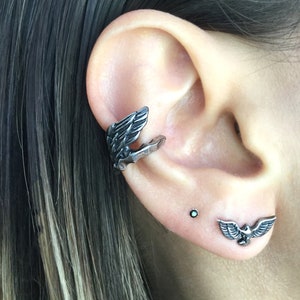 Ear cuff, gothic ear cuff, stainless steel earrings, gothic jewelry, gothic earrings, wings earring, wings cuff, wings jewelry