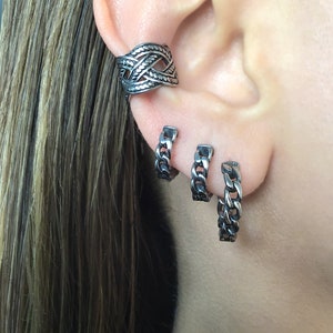 Chain hoop earrings, chain links hoop earrings,  gothic jewelry, mens hoops, chain earrings, black hoops, black earrings, chainlink hoops