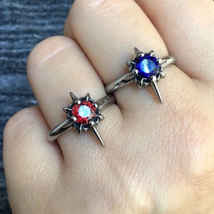 North Star ring, Star ring , gothic jewelry, gothic ring, starburst ring, Ruby red ring, Sapphire ring