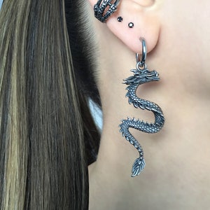 Dragon hoop earrings, dragon hoops, dragon earrings, hoops, gothic jewelry, mens hoops, dragon jewelry