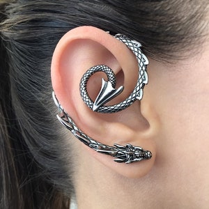 SINGLE  Dragon cuff earring, Dragon cuff earring, Gothic earring, gothic jewelry, Dragon ear cuff, Dragon earring, screw back earring