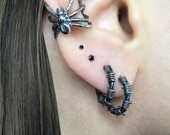 Barbed Wire Hoop Earrings, Gothic Stainless Steel Huggies