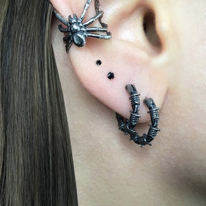 Barbed wire hoop earrings, hoop earrings,  huggie hoop, gothic jewelry, men&#39;s hoops, barbed wire jewelry, barbed wire earrings