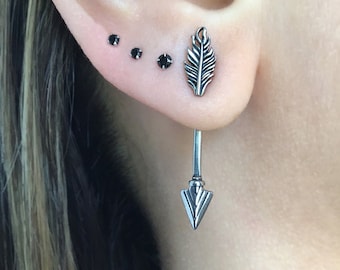 Arrow earrings, front back earrings, arrow jewelry, stainless steel earrings, gothic jewelry, ear jacket, front back earrings, arrow jewelry