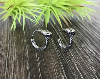 Cobra snake hoop earrings, hoop earrings, huggie earrings, huggie hoop, gothic jewelry, mens hoops, snake earrings , cobra earrings