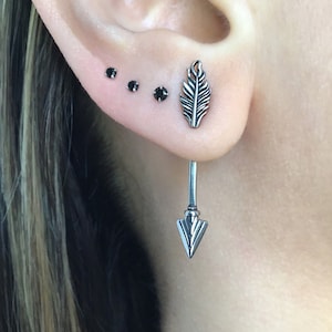 Arrow earrings, front back earrings, arrow jewelry, stainless steel earrings, gothic jewelry, ear jacket, front back earrings, arrow jewelry