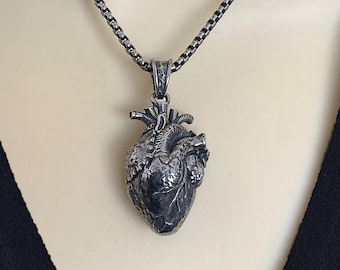 Anatomical Heart Pendant, Realistic Stainless Steel Gothic Necklace