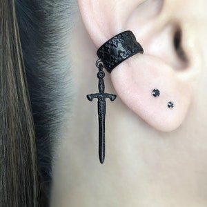 Sword  Ear cuff in Black,  Sword cuff, gothic ear cuff, Dagger ear cuff, sword earring, ear cuff, fake cartilage, sword jewelry, cuff
