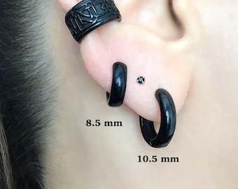 Classic Hoop Earrings, Stainless Steel Unisex Jewelry, Black hoops, Minimalist Huggie Hoop Earrings