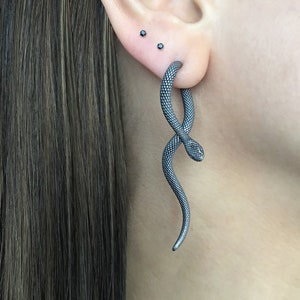 Snake earrings, Front back earrings, snake earrings, stainless steel earrings, gothic jewelry, ear jacket, snake front back earrings