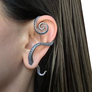 Octopus tentacle  Ear cuff, sterling silver octopus tentacle  ear cuff, ear cuff,  Octopus jewelry, tentacle ear cuff, large ear cuff