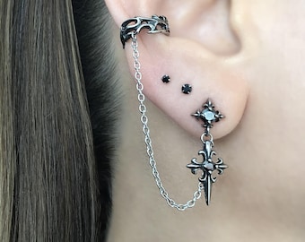 Cross Earring With Ear Cuff, Single Earring, Ear Cuff With
