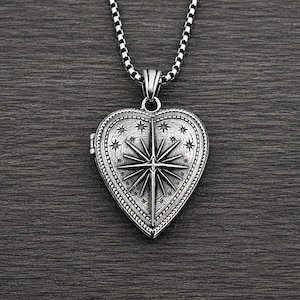 Heart Locket Necklace , North Star Heart Locket pendant, Unisex Stainless steel jewelry image 2