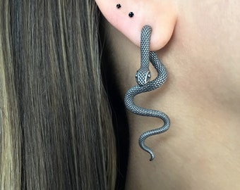Snake earrings, Front back earrings, snake earrings, stainless steel earrings, gothic jewelry, ear jacket, snake front back earrings