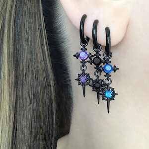 Nordstern Creolen, Starburst Ohrringe, Stern Creolen, gotischer Schmuck, Saphir Ohrring, Sterne Ohrringe, Nordstern Ohrringe, Creolen