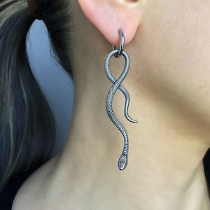 Snake earrings, snake hoop earrings, snake earrings, stainless steel earrings, gothic jewelry, snake hoops, long snake earrings