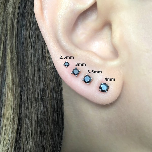 Tiny Black CZ earrings, small studs ,black  studs, 3mm studs ,tiny earrings,  black stone earrings, second piercing earrings, earrings