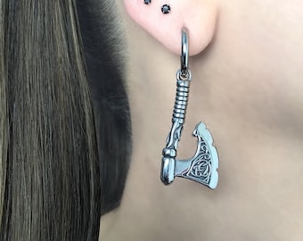Celtic Axe Hoop Earrings, Stainless Steel Viking Jewelry