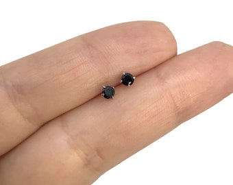 Sterling Silver Black Stud Earrings Black Studs 3mm Studs Tiny