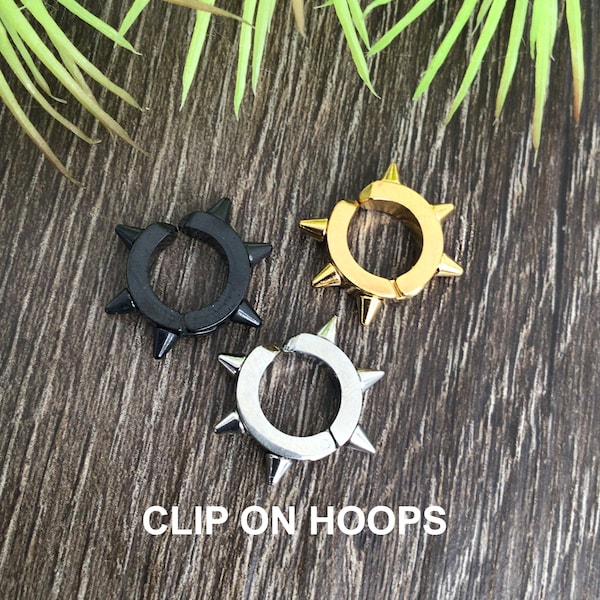 No piercing Clip on hoops, clip on earrings, no piercing hoops, ear cuff,  spike hoops hoop earrings, gothic earring, mens hoops