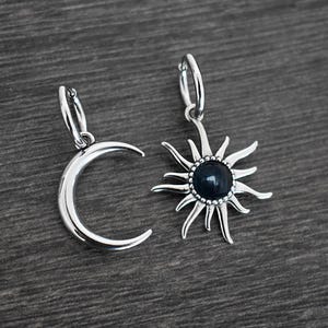 Sun and Moon mismatched earrings, Sun earrings, Moon earrings, celestial jewelry, sun earrings, crescent moon , moon jewelry, sun jewelry