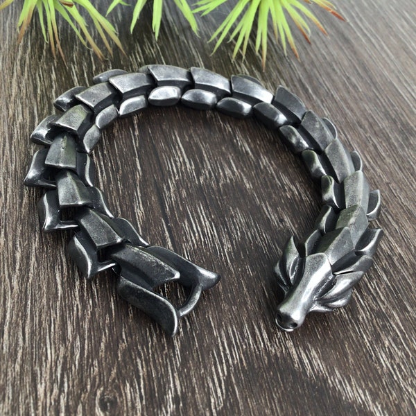 Dragon bracelet, Dragons men's bracelet, gothic bracelet, mens bracelet, stainless steel dragon bracelet, oxidized stainless steel bracelet