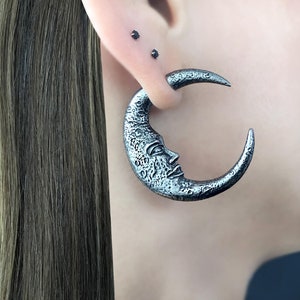 Moon  ear jacket ,Crescent moon earrings, ear jacket, Moon front back earrings,Moon earrings, Celestial jewelry, Moon with face earrings