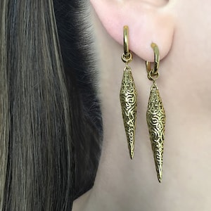 Spike hoop earrings in black color,Spike earrings, tribal hoops, hoop earrings, mens hoops, stainless steel hoop, mens hoop, single hoop