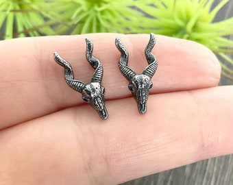 Pendientes de calavera de antílope, joyería gótica de acero inoxidable oxidado