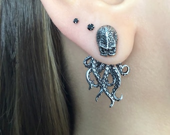 Octopus front back earrings, Octopus earrings, Gothic earring,Octopus tentacle earrings, ear jacket, front back earrings, octopus jewelry