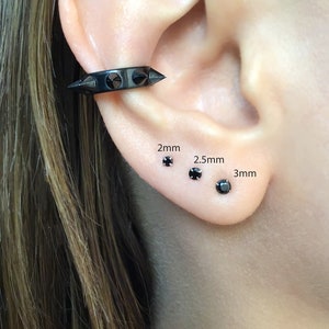 Tiny Black CZ earrings, small studs ,black  studs,2mm studs, 3mm studs ,tiny earrings,  black stone earrings, second piercing earrings
