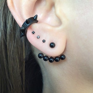Front and back balls earrings, stainless steel earrings, gothic jewelry, ear jacket, mens earrings ,ball earrings, ball earrings,black studs