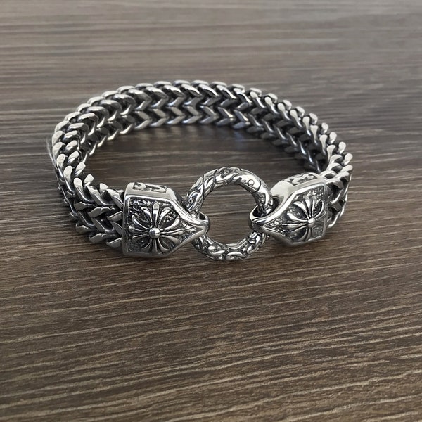Mans stainless steel  bracelet,  men's bracelet, gothic bracelet,  stainless steel bracelet, oxidized  bracelet, cross bracelet, foxtail