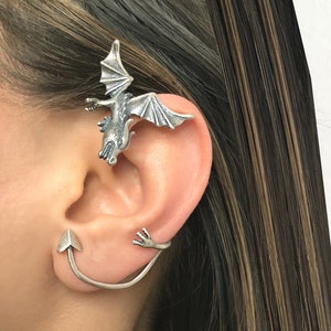 Dragon Ear cuff, gothic ear cuff, sterling silve ear cuff, dragon jewelry, dragon cuff, no piercing ear cuff, full ear cuff