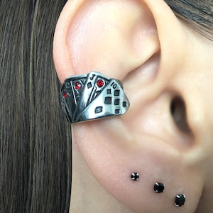 Playing cards Ear cuff, gothic ear cuff, gothic jewelry, playing cards earring, no piercing ear cuff, ear cuff, cuff earring, mens ear cuff