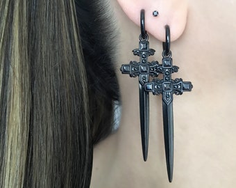 Long Sword hoop earrings,Dagger hoop earrings,Dagger earrings, hoop earrings, gothic jewelry,  sword earrings, sword hoops