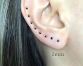 GothicOrbJewelry Sterling Silver Black Stud Earrings Black Studs 2mm Studs Tiny Earrings Black Stone Earrings Second Piercing earrings 2mm Earrings
