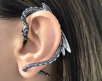 SINGLE  Dragon cuff earring, Dragon cuff earring, Gothic earring, gothic jewelry, Dragon ear cuff, Dragon earring, screw back earring