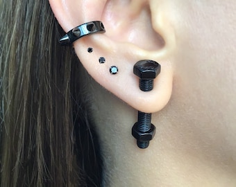 Fake Gauge bold earrings,  stainless steel earrings, gothic jewelry, screw back earrings, 18G earring, single earrings, cartilage earrings