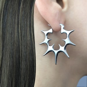 Gothic spikes hoops in Silver , Spikes hoop earrings,Gothic earrings, hoop earrings, gothic jewelry, gold hoops, black earrings gothic hoops