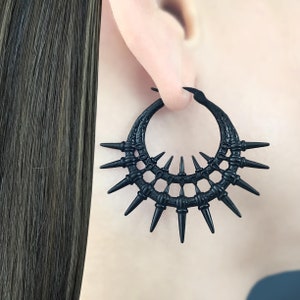 Double hoop with spikes, Spikes earrings,  Spikes hoop earrings,Gothic earrings, hoop earrings, gothic jewelry, gold hoops, black hoops
