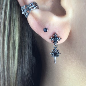 Starburst earrings, stainless steel earrings, gothic jewelry, mens earrings, gothic earrings, Starburst studs, North Star earrings
