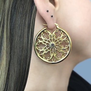Gothic hoop earrings, hoop earrings, Gold hoops, Large  hoop earrings, gothic jewelry, gothic  earrings, flower hoops, gothic cathedral
