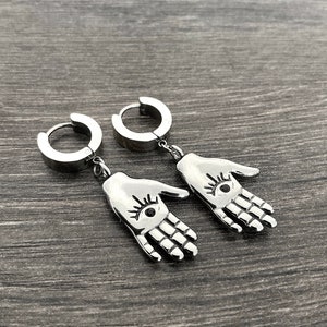 Open Palm with eye hoop earrings, Hand hoop earrings, hamsa hand  earrings, hoop earrings, gothic jewelry, protection jewelry, hand earrings